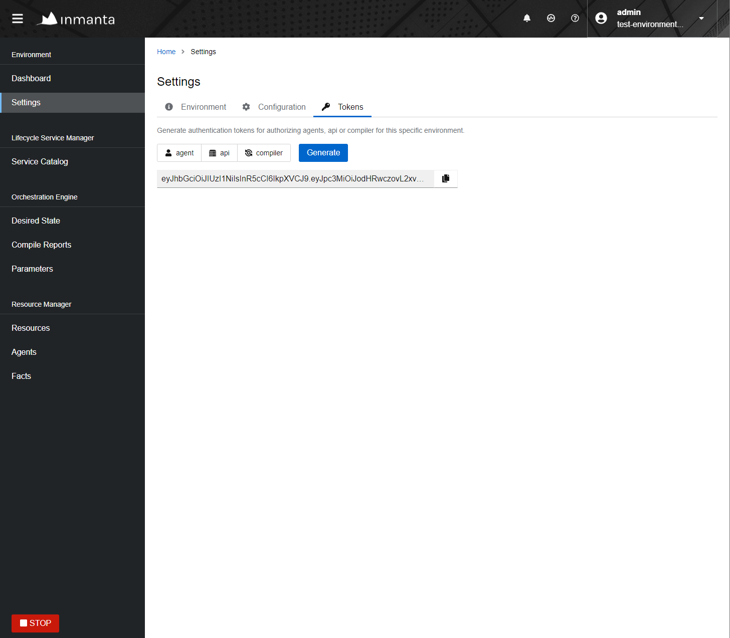 Generating a new token in the web-console.