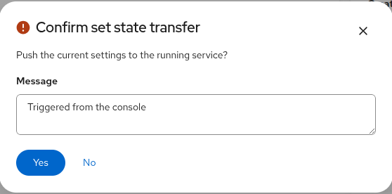 the confirmation prompt of a state transfer
